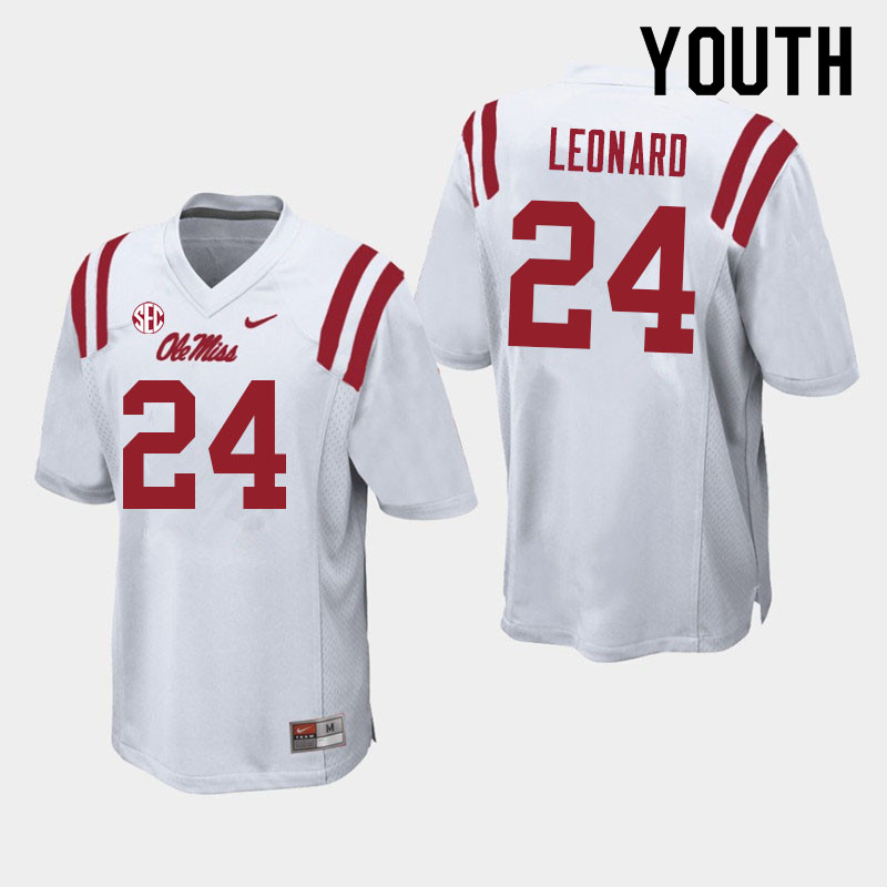 Deane Leonard Ole Miss Rebels NCAA Youth White #24 Stitched Limited College Football Jersey TSQ2858RV